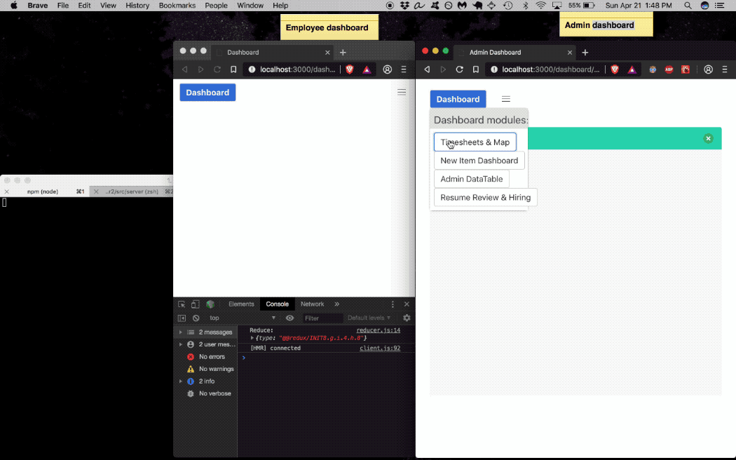 Admin timesheet tracking interface