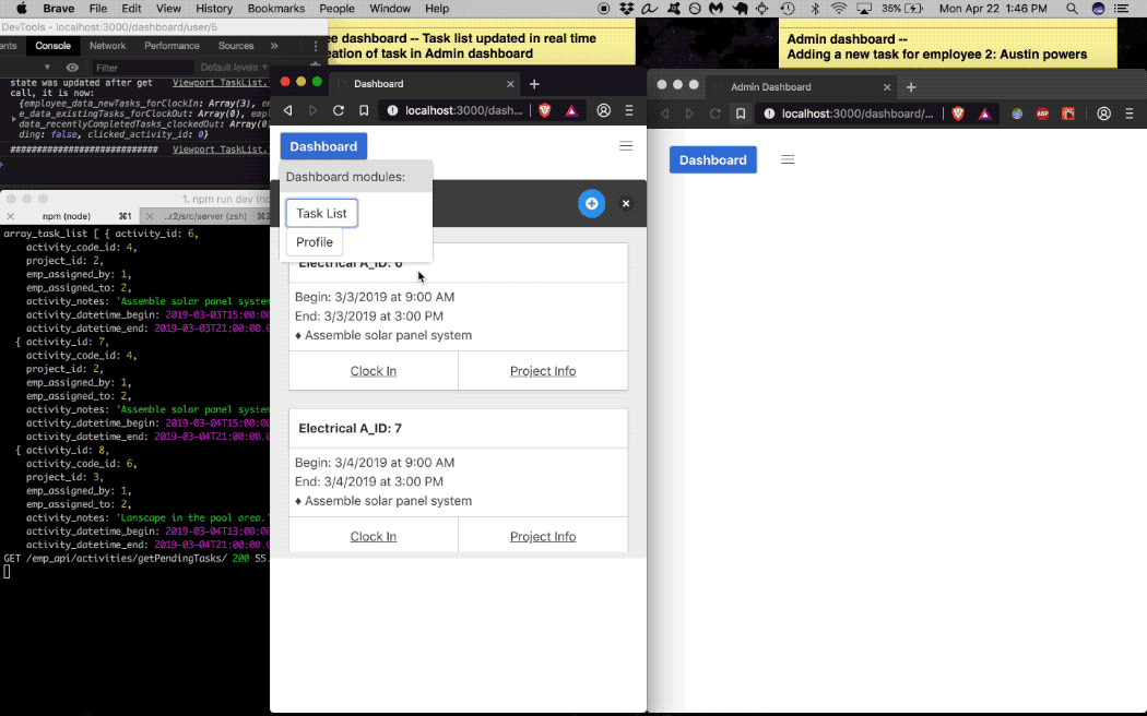 Admin task assignment interface