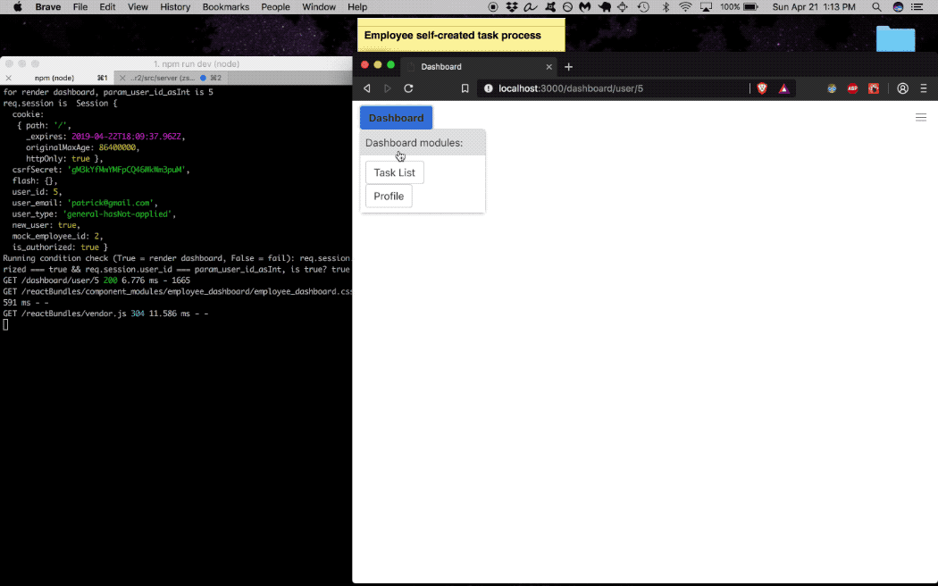 Employee task list interface